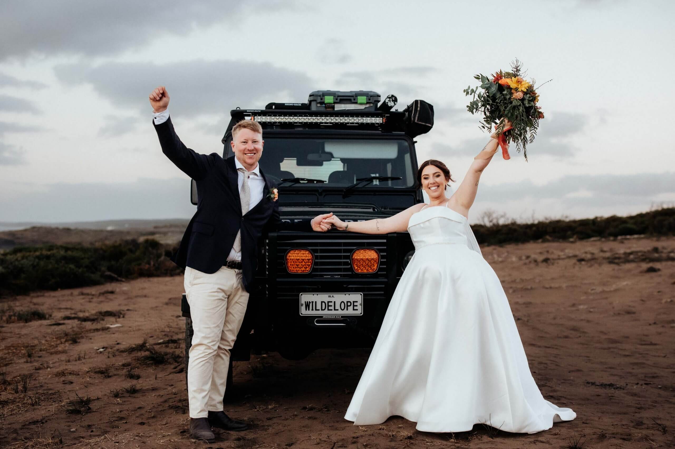 celebrating with the 'landy' on a Margaret River elopement